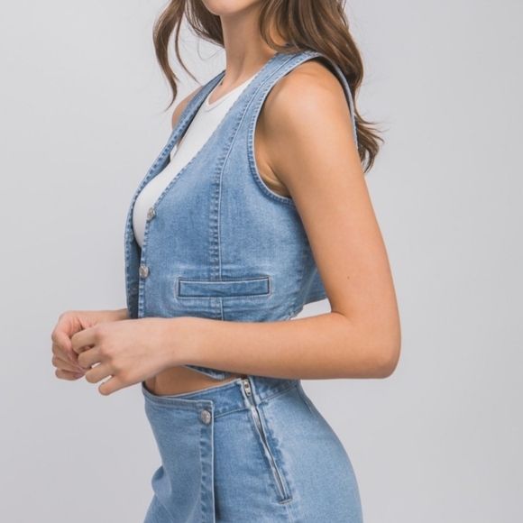 #472 🛑36 S,M,L  Fabulous BOHO Jeans Buttoned Vest Top  Jacket - Picture 5 of 7